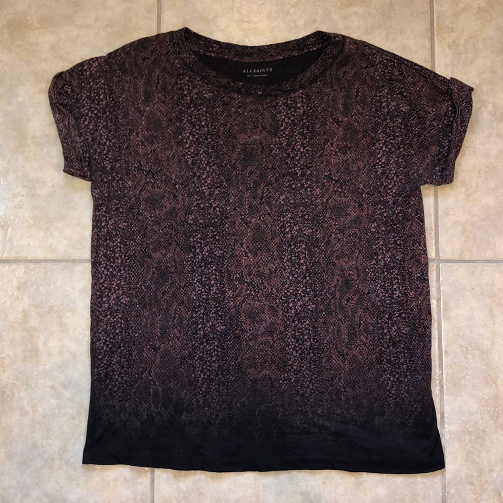 EUC. All Saints Printed Dip Dyed Tee Shirt.